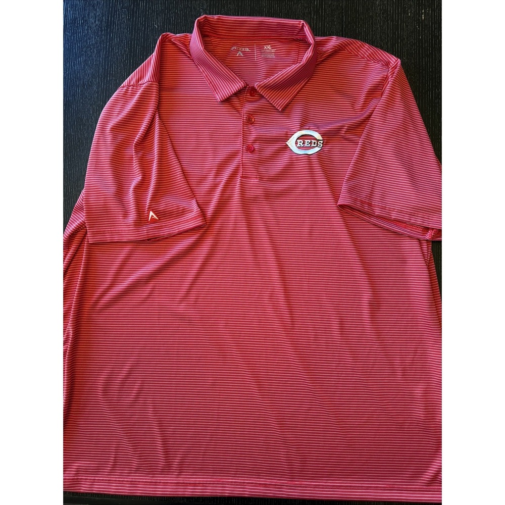 Antigua Cincinnati Reds Polo Shirt Mens XXL Red Stripe MLB Baseball G